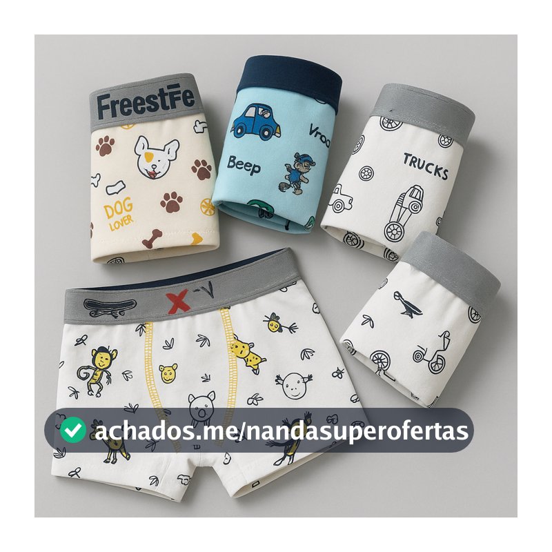 Kit 5 Cueca Infantil Box Shortinho Menino 100% Algodão Cotton Confortável Cuecas Criança Boxer Estampas Sortidas