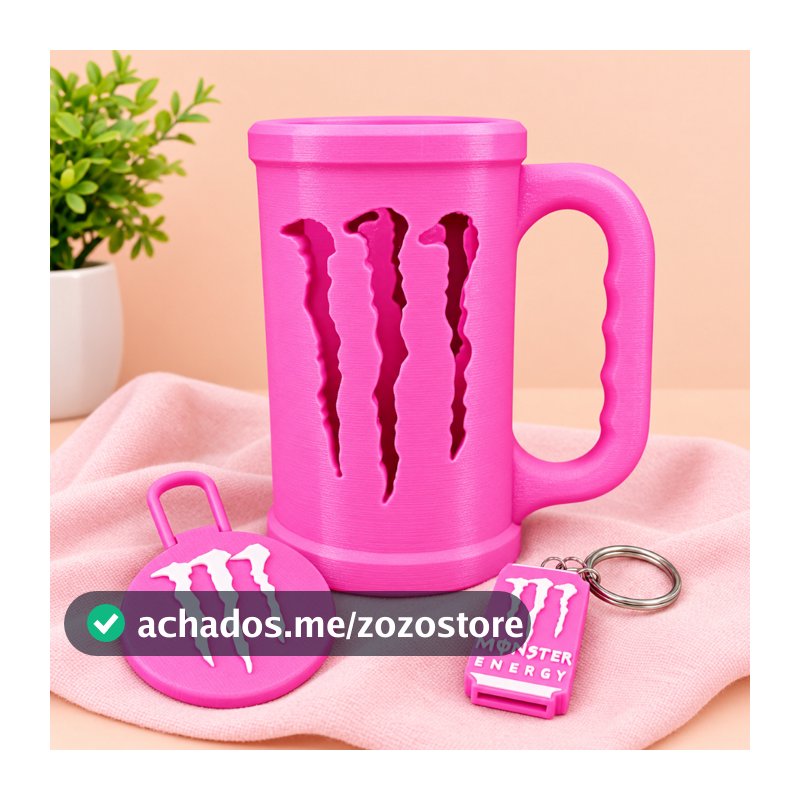 Porta Lata Monster 473 ml + abridor + tampa + Caneca Monster Energetico