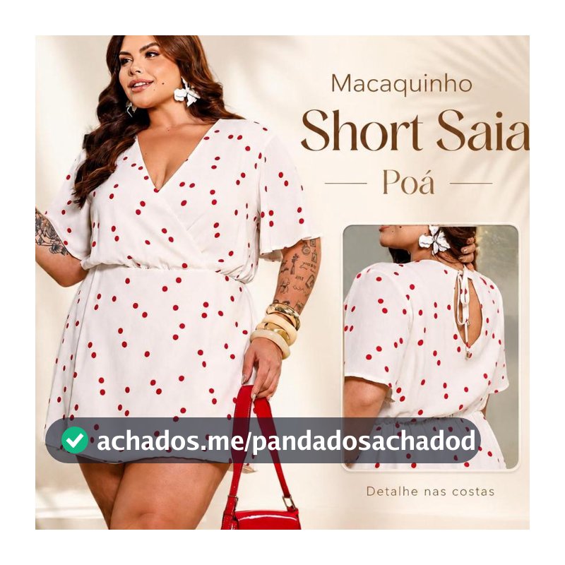 Macaquinho Poá Short Saia e Bolsos Laterais  Feminino Plus Size Do 46 ao 56 grade Plus Size