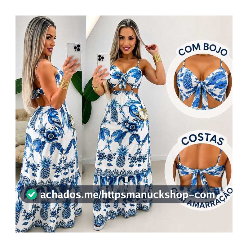 Vestido Longo feminino estampando floral alça regulavel moda verão 2026 estampa exclusiva