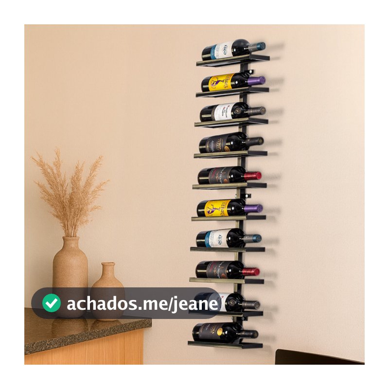 Porta Vinho  d Parede  Adega Vertical 10 Garrafas Metalon Preto