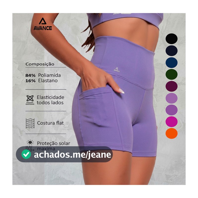 SHORT POLIAMIDA CÓS ALTO COM BOLSO ZERO TRANSPARÊNCIA REF:025