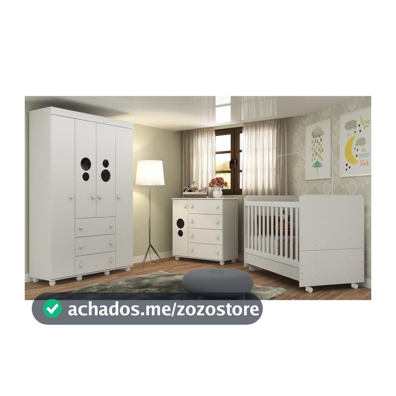 Quarto Completo Infantil Pimpolho com berço 3 em 1 Multimóveis Branco