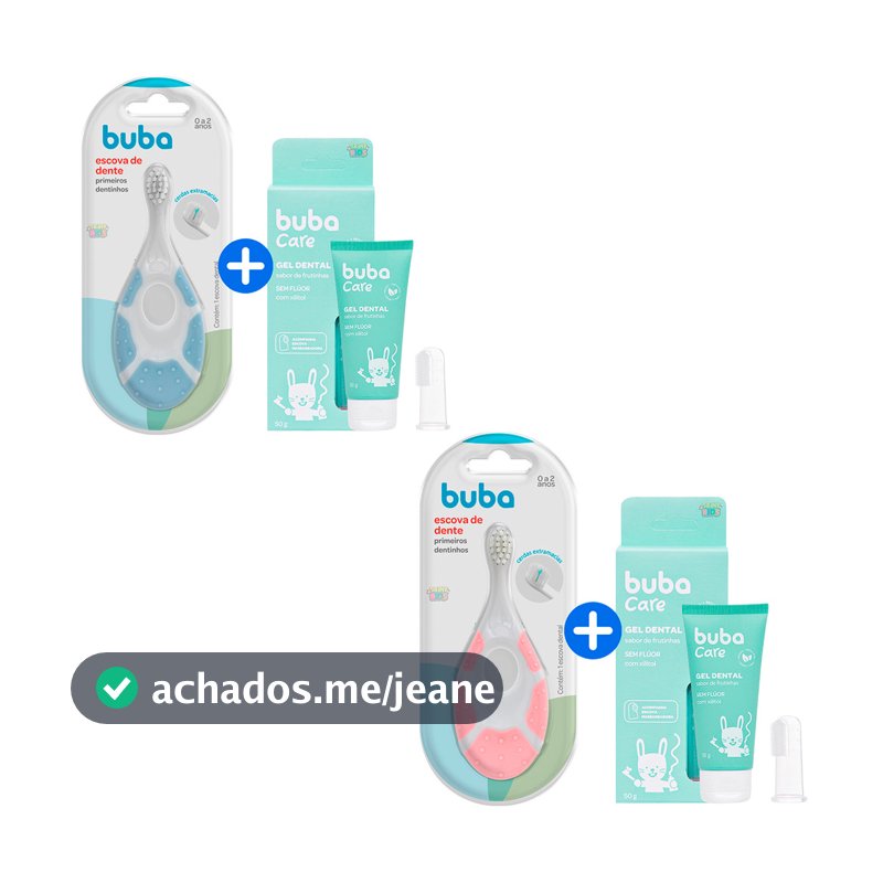 Kit Escova de Dente + Gel Dental Infantil Bebê Buba Primeiro Dentinho Sem Fluor  Escova Massageadora