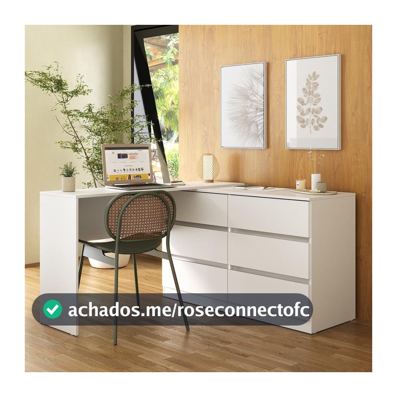 Escrivaninha em L 120cm com 6 Gavetas Flex Multimóveis MP6030 – Escritório/Home Office Moderno
