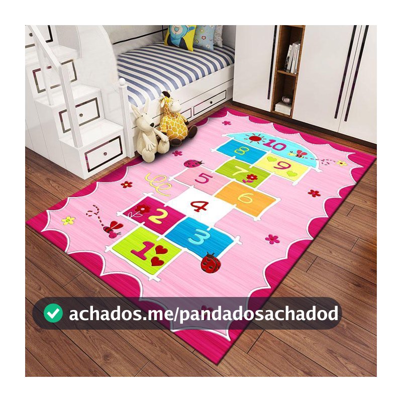 Tapete Kids Amarelinha Pink e Azul 1,00x1,50 Antiderrapante Estilo Belga