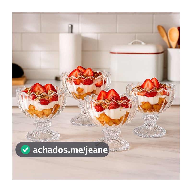 Conjunto de Taças de Vidro Lapidado 230ml Para Sobremesa – 6 Peças Elegantes