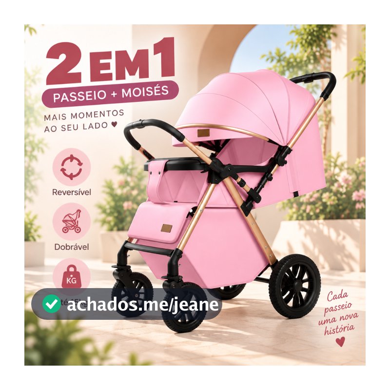 Carrinho Bebê Completo 2 em 1 com Moisés Reversível Dobrável Infantil Recém-Nascido Menino Menina Até 15kg -P28/P29