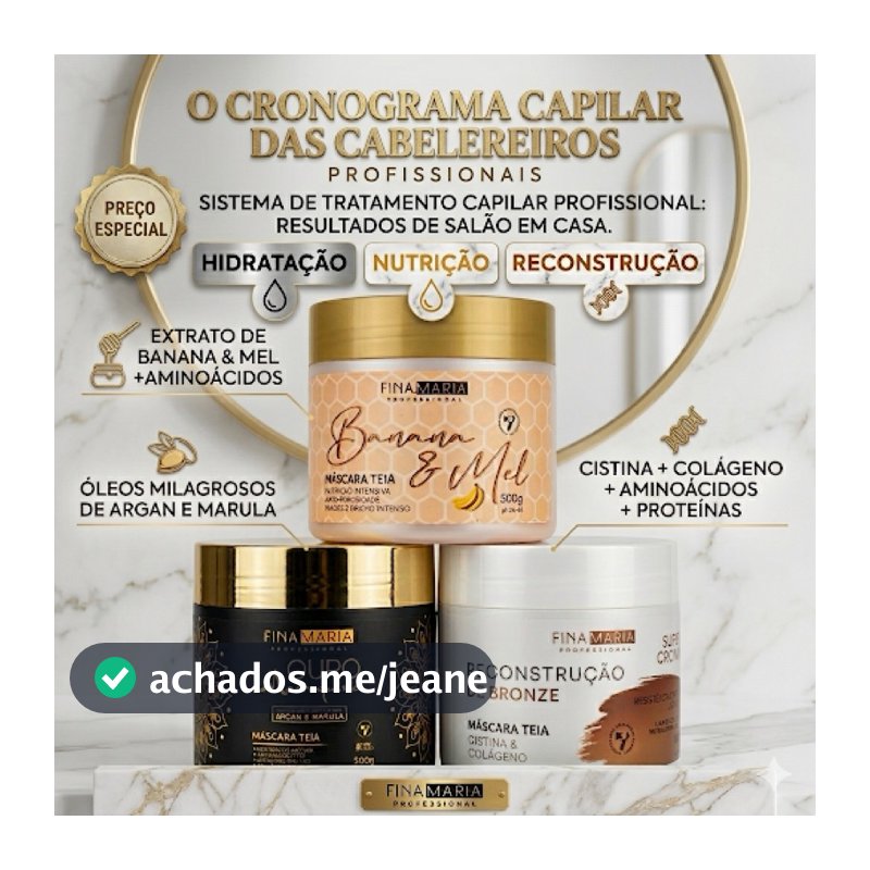 KIT CRONOGRAMA CAPILAR DAS CABELEREIRAS C/ 3 TRATAMENTOS PROFISSIONAIS 1.5KG | FINA MARIA PROFESSIONAL