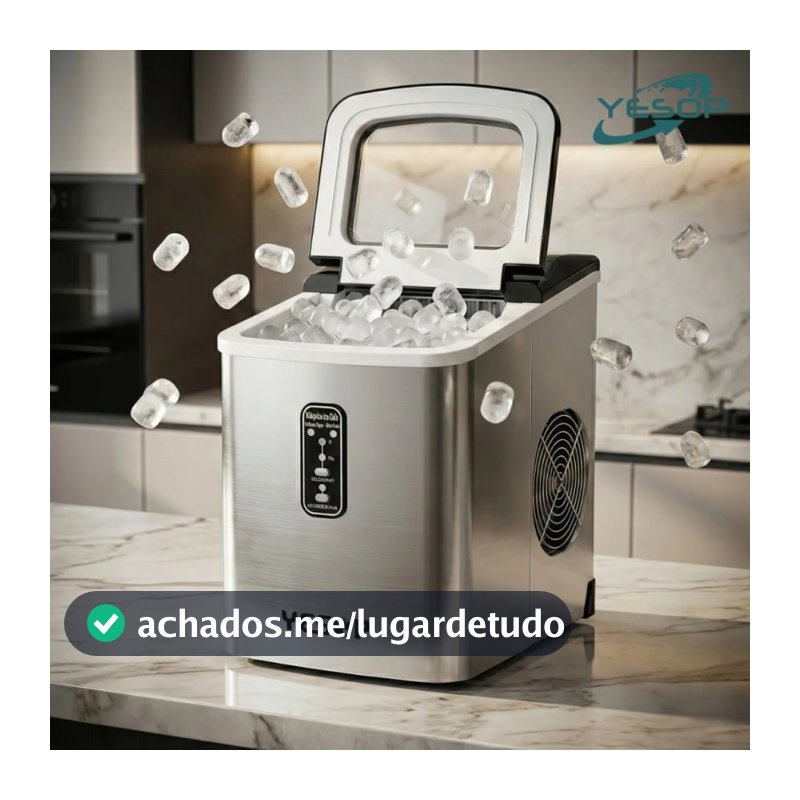 YESOP Máquina De Gelo Turbo Ice Premium 127V Portátil Inox 120W Cozinha Profissional Automático