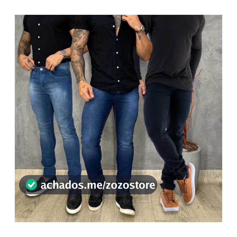 Kit 3 Calças Jeans Masculina Tradicional Slim com Elastano