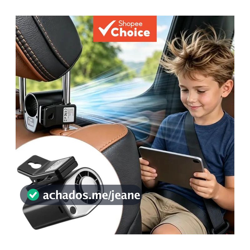 Ventilador automotivo Clip-On, acessórios para carro, rotativo 360°, display LED, recarregável USB, resfriamento