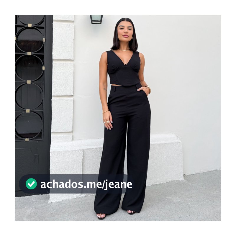 Conjunto Top Decote em V e Calça Wide Leg Marrant Lívia Coleção Outono/Inverno Lunii