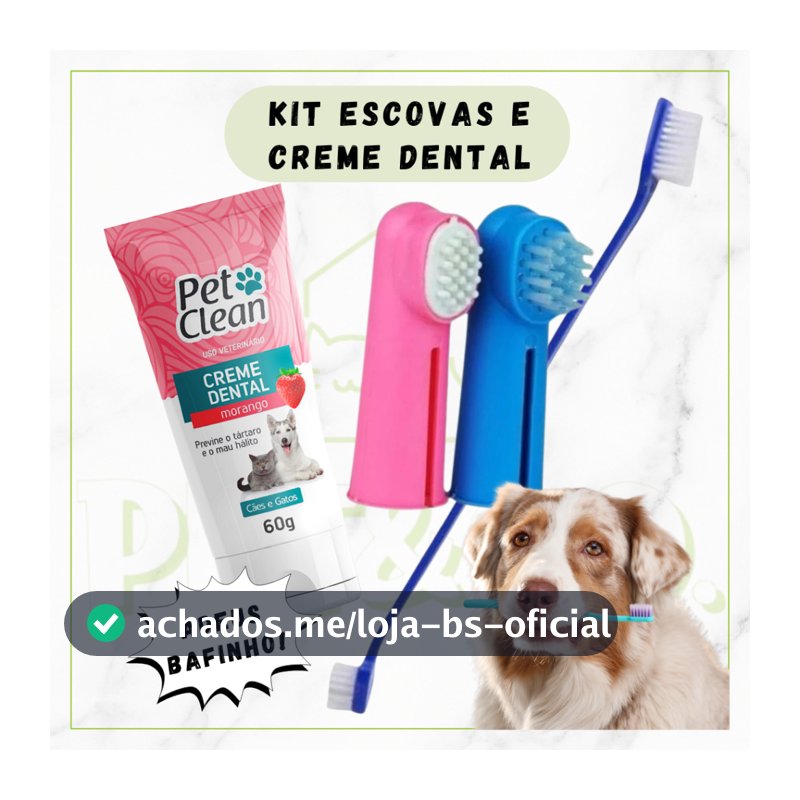 Kit Escova de Dentes 3 Peças e Creme Dental para Cachorros