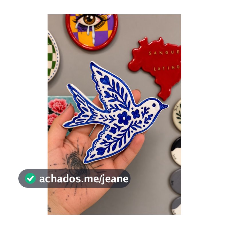 Andorinha Decorativa em Cerâmica Fria 12cm | Pintada à Mão Estilo Azulejo Português | Peça Artesanal