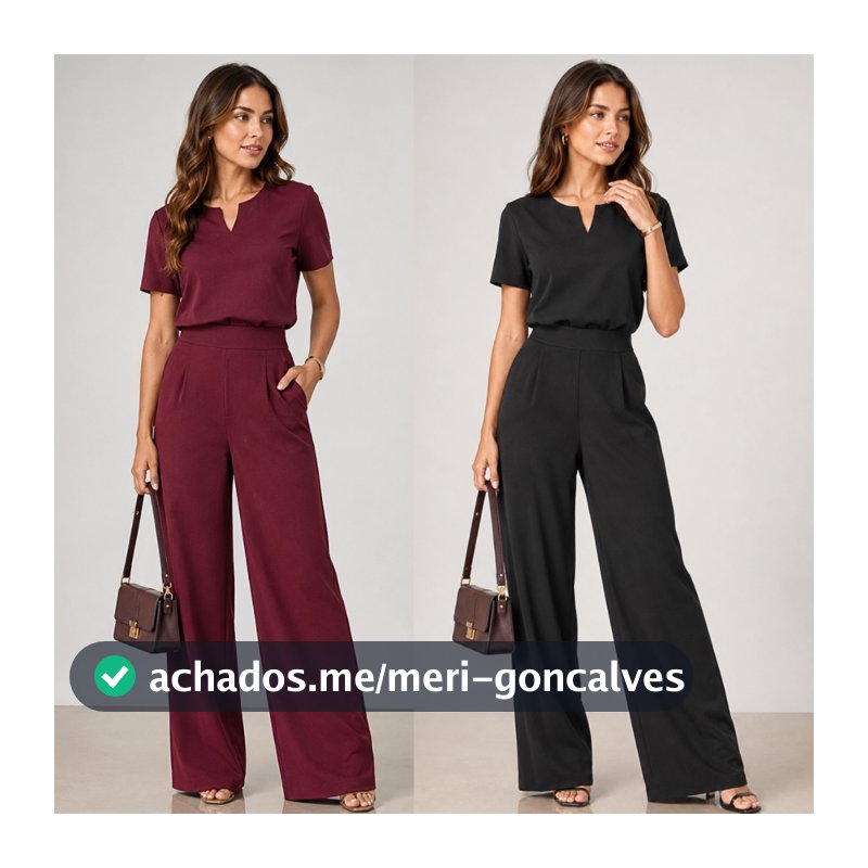 Conjunto Alfaiataria Gola V Feminino Premium Elegante Social Blusa Manga Curta Calça Pantalona Wid Leg Outono Inverno -