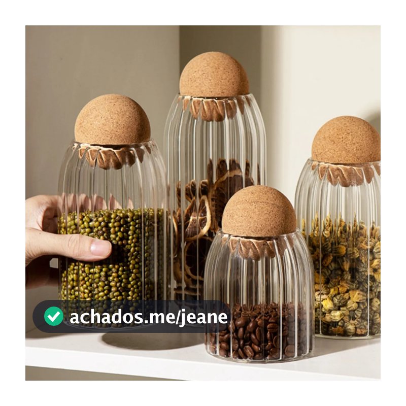 Pote de Vidro Tampa Bola Esfera Cortiça, Mantimentos Café Biscoitos Decoração Enfeite Vela Artesanal