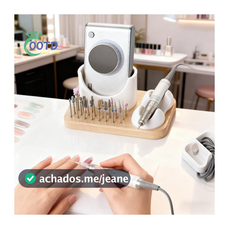 Moda Hoje Suporte Para Broca De Unha 2 Em 1 Com 6 Furos Brocas Unhas Armazenamento De Madeira Caneta Polidora De Braet S