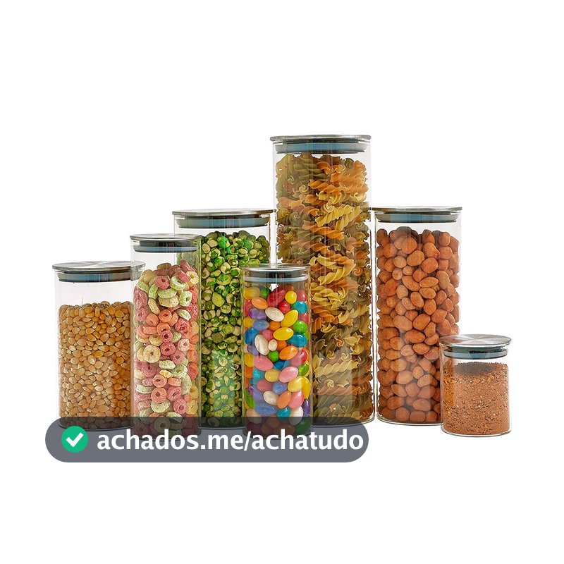 Kit 7 potes de vidro com tampa inox hermético redondo - Tud