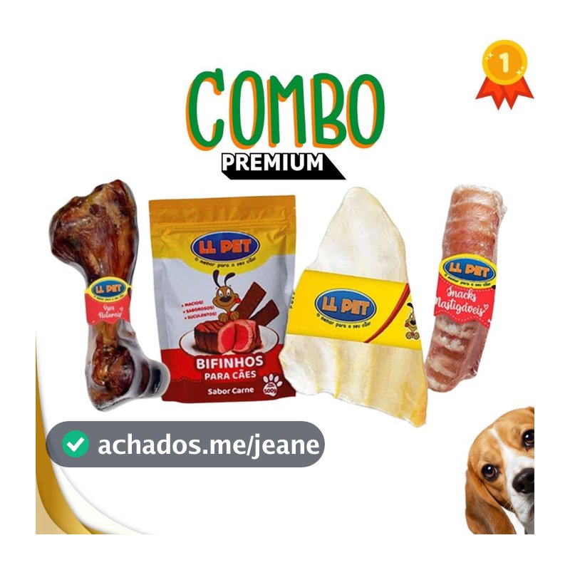 Petisco Natural Mordedor Combo Premium para Cães(Orelha e Traqueia Bovina, Fêmur Suíno,  Bifinho)