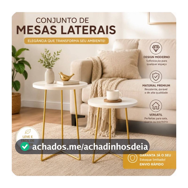 Kit 2 Mesinhas de Canto Pes Tripe Ferro Dourada