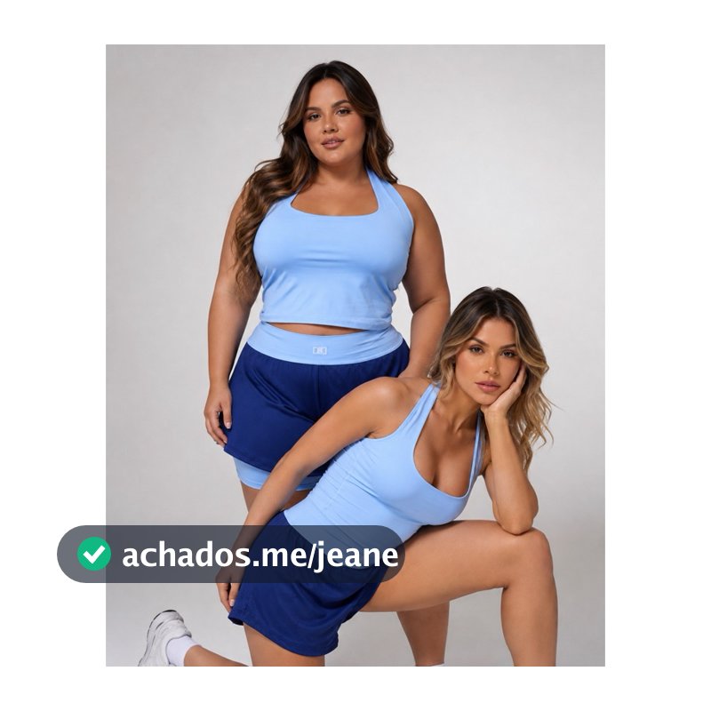 Conjunto de Short Duplo de Academia e Blusa Costa Nua Frente Única em poliamida slim e Plus Size