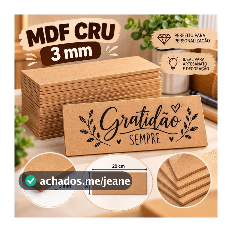 Placa MDF CRU 20x9cm 3MM Para Artesanato Personalizados E Decoração