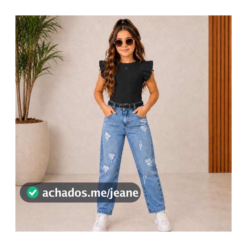 Conjunto Feminino Infantil Body Frufru Calça Jeans Blogueira