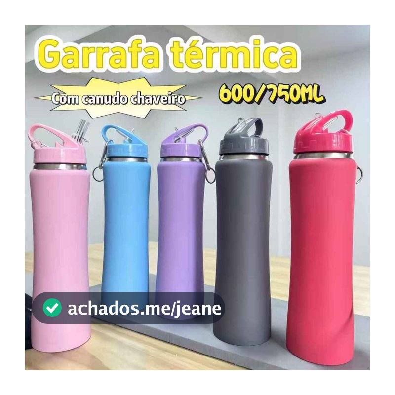 Garrafa Térmica Inox 304 | 600ml / 750ml | Com Canudo + Chaveiro | Fácil de Limpar | Conserva Quente e FRIO