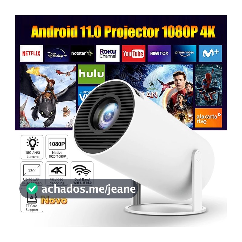 Projetor HY300 Original Portátil Smart Android 11 4K Ultra HD HDMI Wifi Bluetooth Alto Falante Embutido