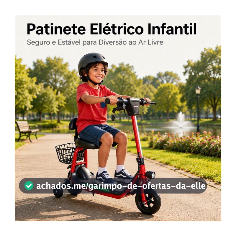 Patinete Elétrico Infantil com Banco e Rodinhas Potência 300W Luz LED Bluetooth