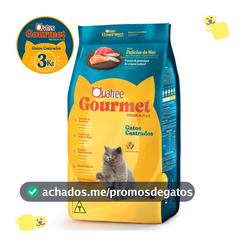 Ração Quatree Gourmet Ração Quatree Gatos Castrados Delícias do Mar 3kg Ração Gato Castrado