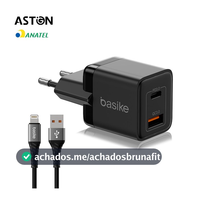 Astgn X Basike Carregador Basike Ba-CAR046 20W Turbo – USB-C PD + USB QC 3.0, Bivolt, Compacto