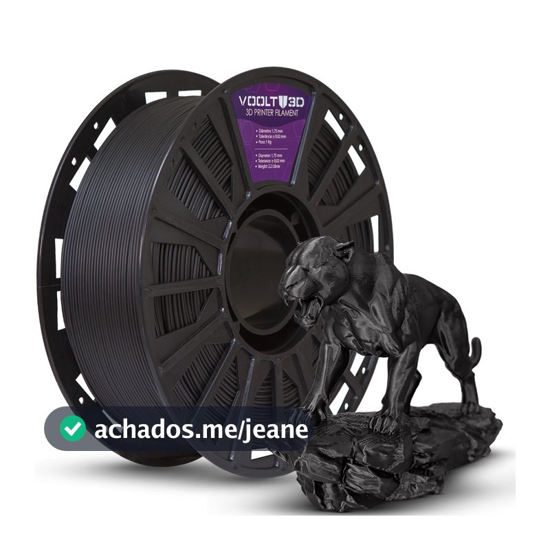 Filamento PLA Preto Velvet Premium 1Kg 1,75mm Efeito Aveludado Impressora 3D FDM Voolt3D Oficial