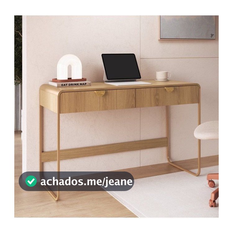 Escrivaninha Orgânica Pé Metal Luna 2 Gavetas 125cm Hanover e Dourado Bege Hanover/Dourado