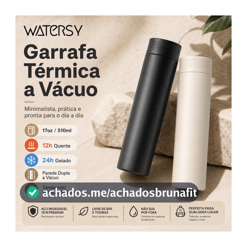 Watersy Garrafa Térmica 17oz/510ml a Vácuo Inox 18/8 Antivazamento Portátil para Café Chá Água