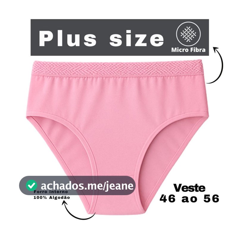 Kit 5 Calcinha Plus size Cintura Alta  Micro Fibra Forro 100 % Algodão