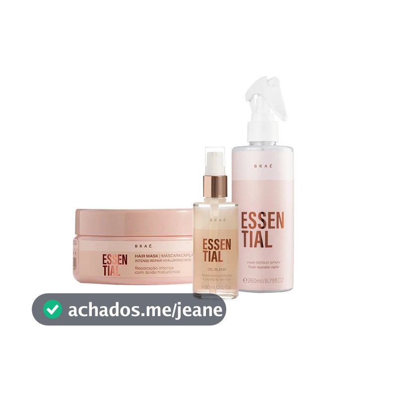 Kit Braé Essential Tratamento Másc 200g + Fluído 260ml + Óleo 60ml (3 Produtos)