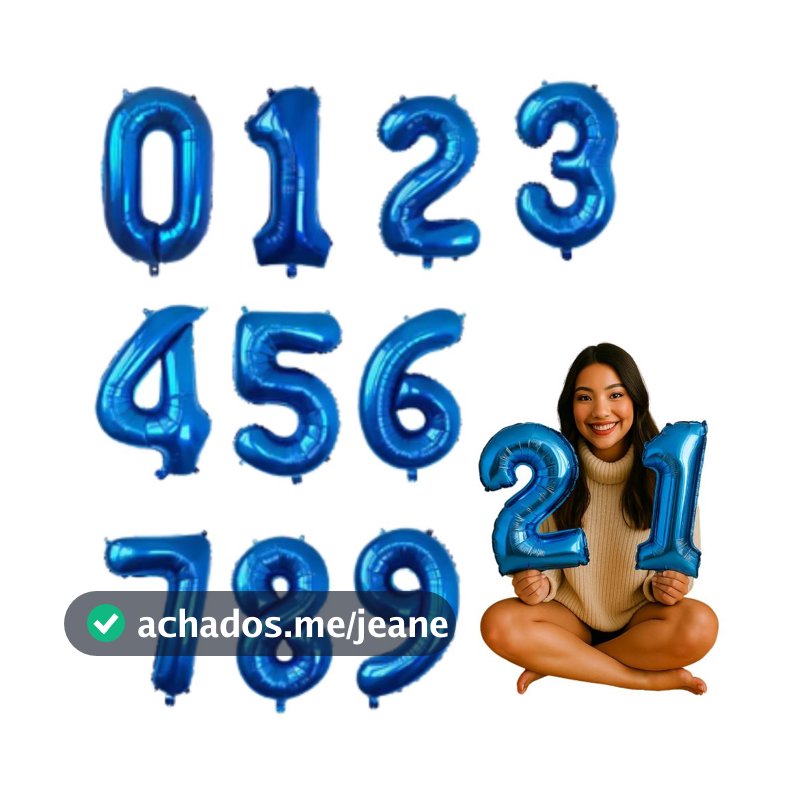 2 Balões Número Azul Metalizado 40cm Decoração Bexiga Festa Aniversário Ano Novo