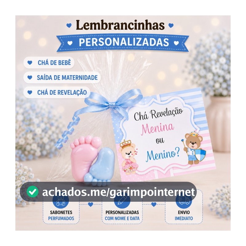 Lembrancinhas 60 Mini Pezinhos - Chá de Fralda (30 Pares) Sabonetes Perfumados. Revelação