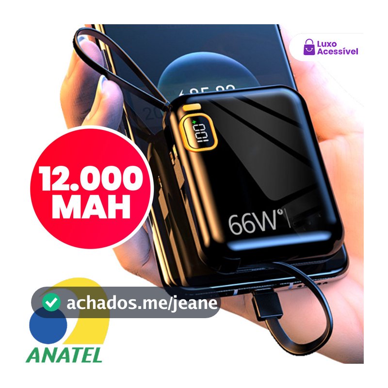 Carregador Rápido De Bateria Compacto 12000mAh Com Carregamento Cabo Duplo Integrado Para super