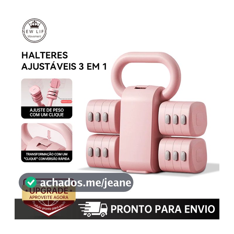 Halteres Ajustáveis 3 em 1 Kettlebell e Barra Peso Ajustável 1-5,5kg Treino em Casa Rosa Cerejeira