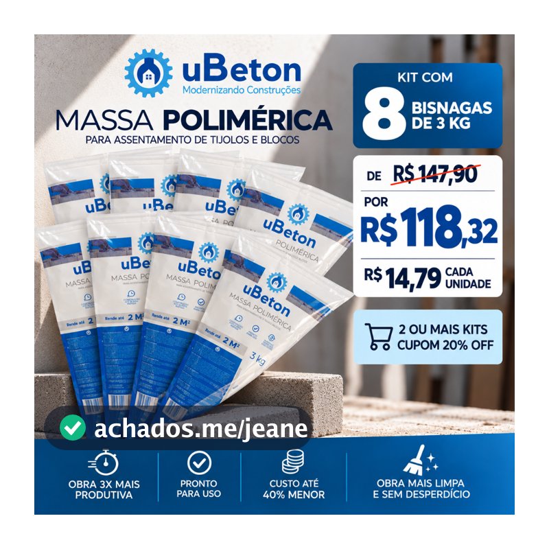 Massa Polimérica Cola Tijolo e Bloco - Kit 8 unidades Bisnaga 3kg - uBeton