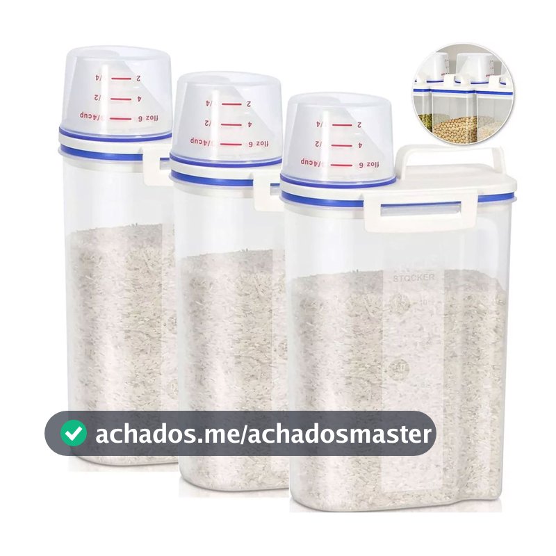 Kit 3 Pote Hermético Com Medidor Dispenser Cereais Grãos