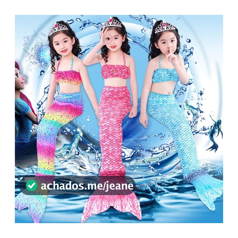 Conjunto De 3 Peças De Maiô Sereia Menina Para 2 A 10 Anos