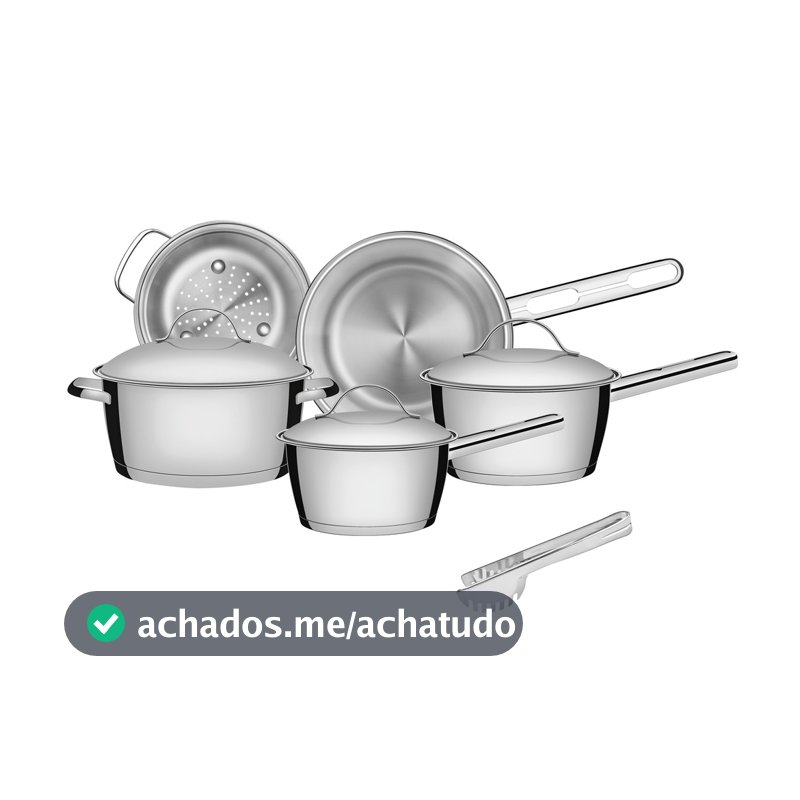 Jogo de Panelas Tramontina Aço Inox Allegra 5 Peças Fundo Triplo + Pegador de Massa