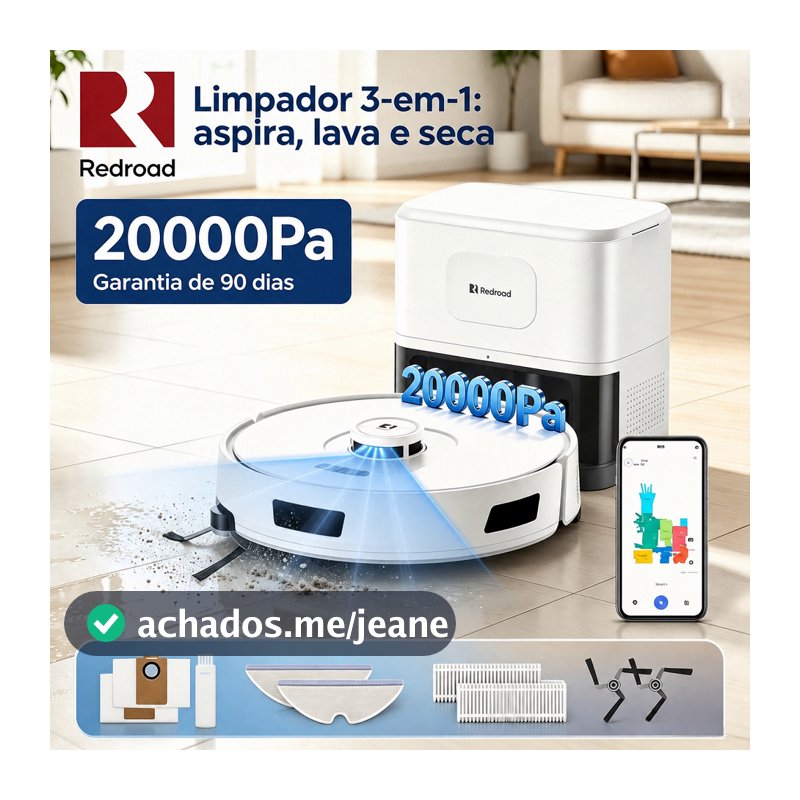 Robô Aspirador e Passador de Pano com Estação Autolimpante | Laser LDS | 20000Pa | App | 127V | Redroad R11