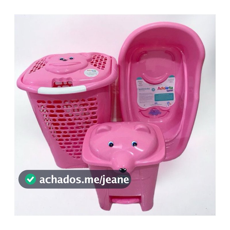 Kit Infantil Banheira, Lixeira e Cesto de Roupa