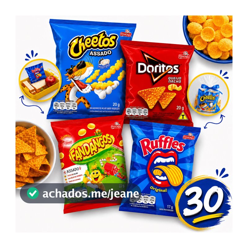 Kit 30 Salgadinhos Sortidos Elma Chips Doritos Cheetos Ruffles Fandangos Festa Lanche Lembrancinha Presente