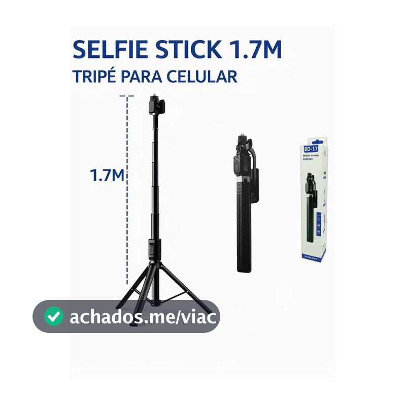 Tripé de bastão de selfie para celular de 1,7 m, controle remoto integrado, portátil